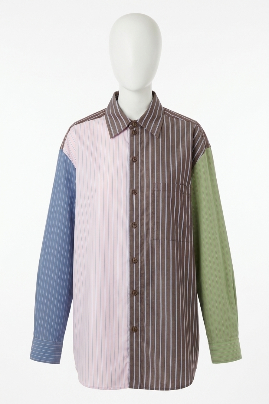 NEW STINE GOYA pocket oversized shirt in multistripes mix